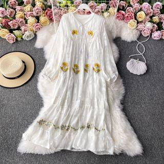 Floral Embroidered Maxi Dress White - One Size