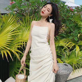 Open Back Asymmetric Frill-trim Dress