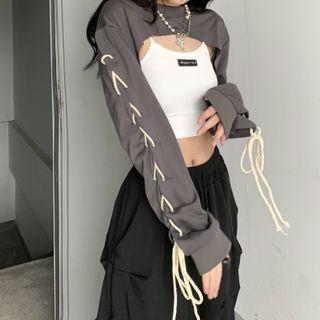 Set: Crop Camisole Top + Long-sleeve Lace-up Shrug