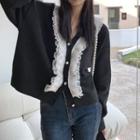 Long-sleeve V-neck Lace Trim Knit Cardigan