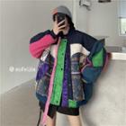 Color Block Quilted Button-up Jacket