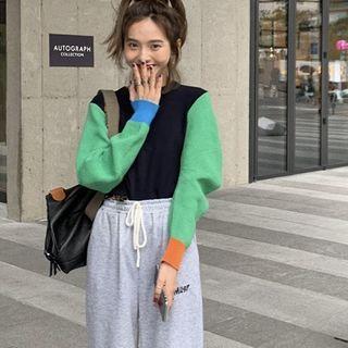 Color-block Knit Sweater As Shown In Figure - One Size