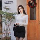 Mock-neck Cutaway-front Knit Top
