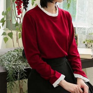 Frill-trim Plain T-shirt
