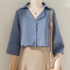 Elbow-sleeve V-neck Chiffon Shirt