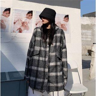 Hooded Plaid Zip Jacket Gray - One Size