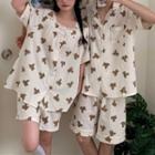 Couple Matching Elbow-sleeve Sleep Shirt / Sleep Top / Shorts / Set