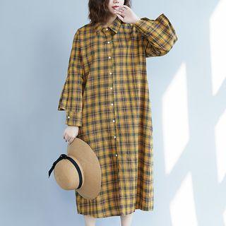 Long Plaid Shirt Yellow - One Size
