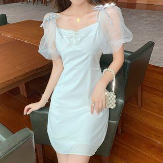 Glitter Puff-sleeve A-line Dress