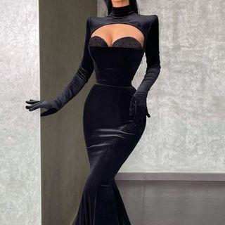 Cutout Mock Neck Long Sleeve Skinny Dress