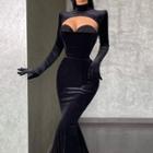 Cutout Mock Neck Long Sleeve Skinny Dress