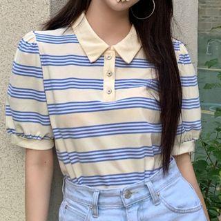 Striped Polo-neck Top Stripe - One Size