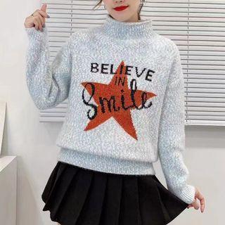 Star Jacquard Mock Neck Sweater