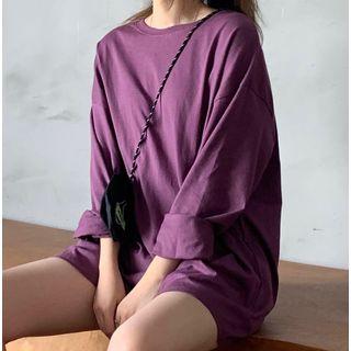 Plain Long-sleeve T-shirt Purple - One Size