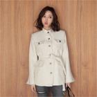 Star-button Wool Blend Tweed Blazer With Sash