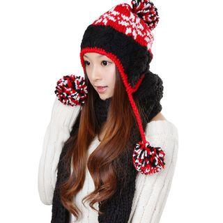 Set: Knit Scarf + Pom Pom Beanie