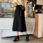 Plain High-waist Skirt Black - One Size