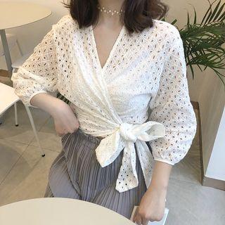 Cutout Long-sleeve Cropped Blouse