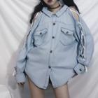Lace-up Denim Shirt As Shown In Figure - One Size