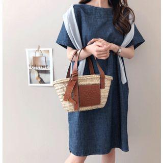 Round-neck A-line Denim Dress
