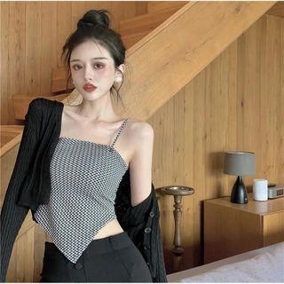 Plaid Camisole Top / Cardigan / Set