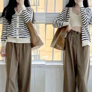 Striped Cardigan / Wide-leg Dress Pants