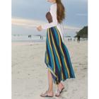 Band-waist Striped Long Skirt