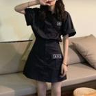 Short-sleeve Korean Character Cargo Shirt / A-line Mini Skirt