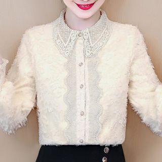 Crochet Trim Fleece-lined Top