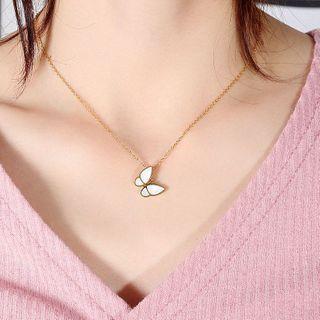 Stainless Steel Butterfly Pendant Necklace 1650 - Necklace - Rose Gold Plating - One Size