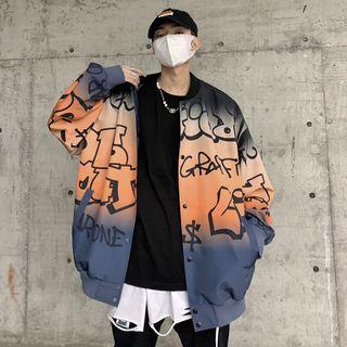 Lettering Gradient Baseball Jacket
