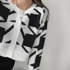 Houndstooth Button-up Cropped Sweater White - One Size