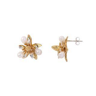 Fashion And Elegant Plated Gold Enamel Flower Stud Earrings With Imitation Pearls Golden - One Size