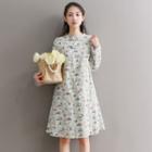 Long-sleeve Printed A-line Qipao Dress