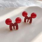 Rhinestone Letter M Earring 1 Pair - Red - One Size