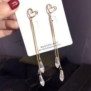 Faux Crystal Alloy Heart Fringed Earring Gold - One Size