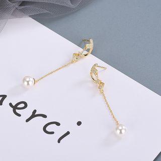 Faux Pearl Rhinestone Drop 925 Sterling Silver Earring