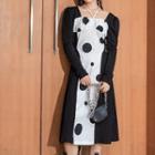 Color-block Polka Dot Puff-sleeve Dress