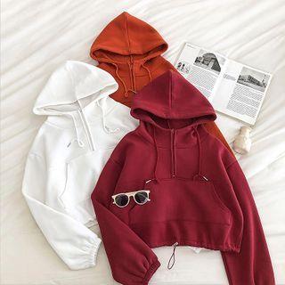 Plain Zipper Long-sleeve Hooded Sweatshirt