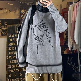 Dinosaur Print Turtleneck Sweater