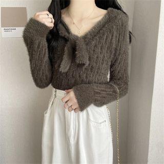 V-neck Ribbon Knit Top