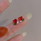 Heart Rhinestone Alloy Earring 1 Pair - Red & Green & Gold - One Size