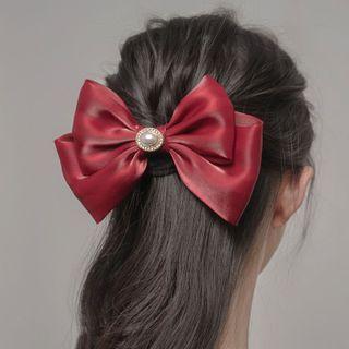 Faux Pearl Bow Hair Clip Hair Clip - Bow - Red - One Size