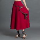 Asymmetrical Print Midi A-line Skirt Wine Red - One Size