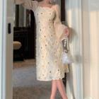 Sequined Floral Lace Midi A-line Dress