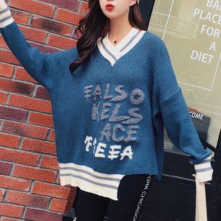 V-neck Letter Sweater
