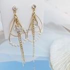 925 Sterling Silver Rhinestone Faux Pearl Fringed Earring 1 Pair - One Size