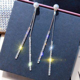 Faux Pearl Rhinestone Bar Fringed Earring