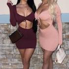 Long Sleeve Square Collar Cutout Mini Dress