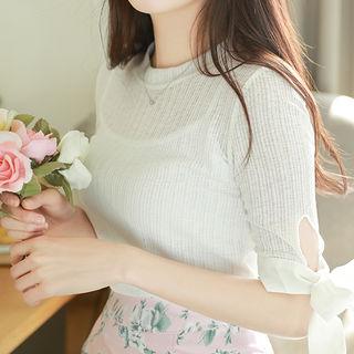 Beribboned Elbow-sleeve Top